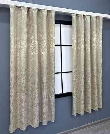 Комплект коротких штор VR-Textil Льон мармур Pavliani ХО № 1272ш Теплий бежевий 130х170 см 2 шт (35-0201) Київ