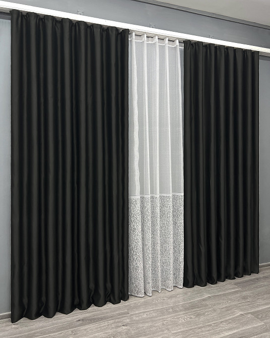 Комплект штор VR-Textil Bagema Rvs 150х270 2шт і Тюль 600х270 1895ш-1672т Чорний з білим 71-169/5 Київ - фото 3