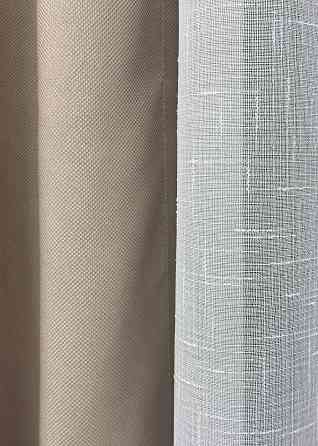 Комплект штор VR-Textil рогожка преміум TERRA LUXE 150х270 2шт і Тюль 400х270 1858ш-115т бежевий з білим 71-076/3 Київ