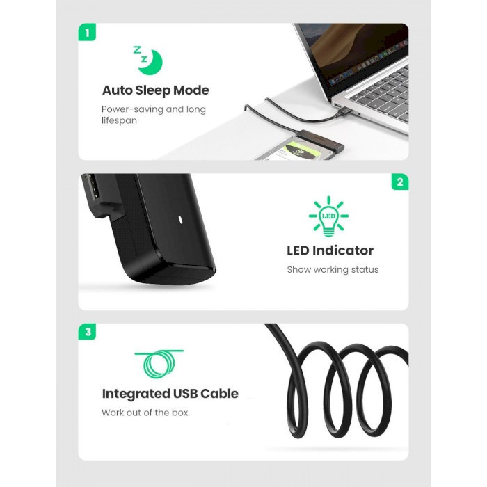 Кабель-адаптер Ugreen SATA-USB 3.0 для 2,5-дюймового SSD і жорсткого диска 70609 (Чорний 0.5м) Николаев - изображение 5