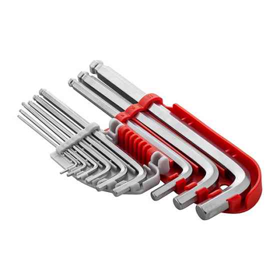 Набор ключей Г-образных шестигранных, с шарообразным наконечником, 9 шт., 1,5-10 мм, S2, профессиональные INTERTOOL HT-1813 Киев