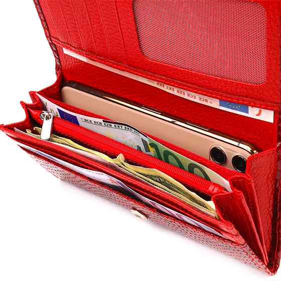 Чудовий жіночий гаманець із натуральної лакованої шкіри з тисненням під змію CANPELLINI 21655 Червоний Київ