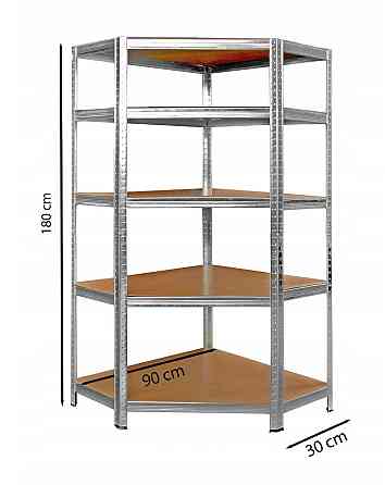 Металевий кутовий стелаж 180x30x90 5 полиць (сірий) Київ