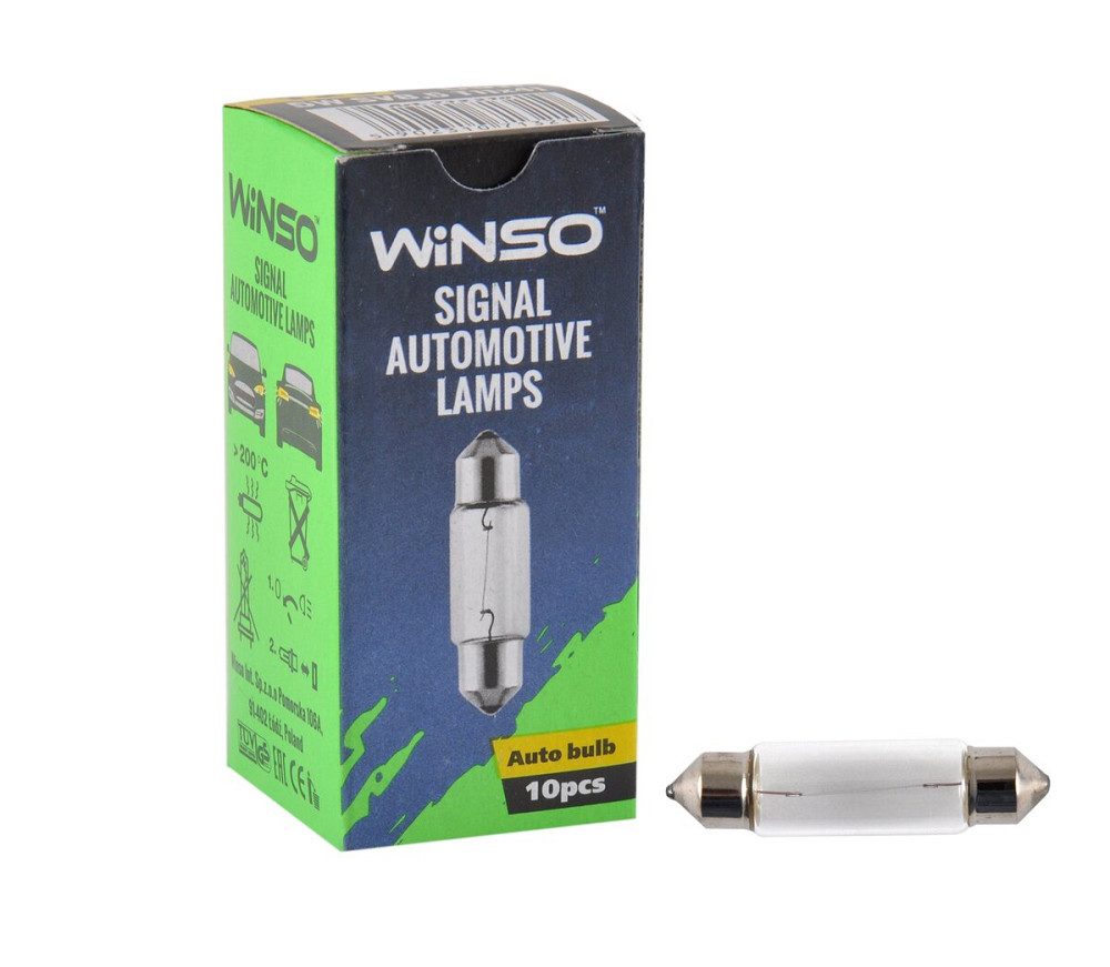 Лампа накаливания Winso 12V C5W 5W SV8.5 T11x41, 10шт Київ - фото 1