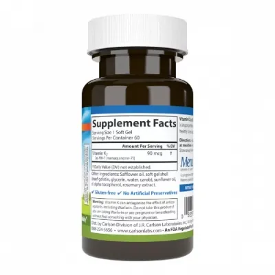 Вітамін Carlson Вітамін K2, MK-7, 90 мкг, Vitamin K2 as MK-7, 60 желатинових (CL10710) Вінниця - фото 2