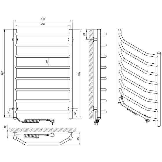Електрична сушарка для рушників Laris Вікторія П8 500Х800 Е ліве під'єднання Київ