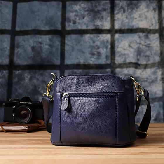 Женская сумка из натуральной кожи с тремя отделениями Vintage 22976 Синий Киев