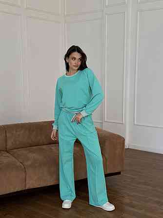 Женский спортивный костюм с широкими штанами Бирюзовый M/L Харьков