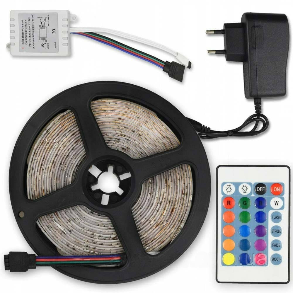 Світлодіодна стрічка 5м, 3528 з пультом і блоком живлення / Гнучка самоклеюча RGB стрічка Київ - фото 7
