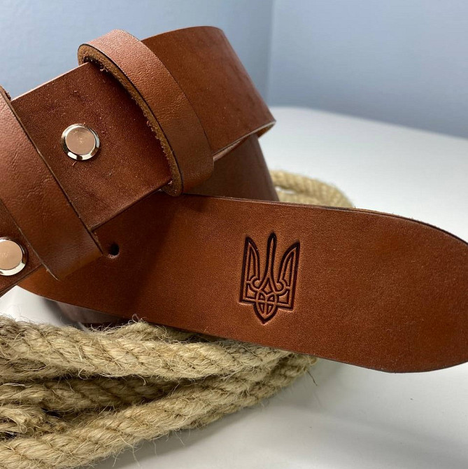 Ремінь чоловічий натуральна шкіра для джинсів, шкіряний пояс Герб, коричневийMasterSem Київ - фото 4