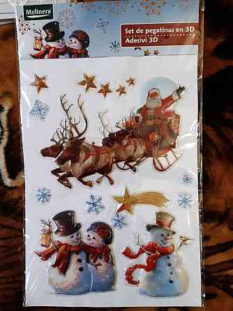 Новорічні наклейки 3D Дід Мороз на санях з оленями Melinera 29 на 41 см різнобарвний Київ