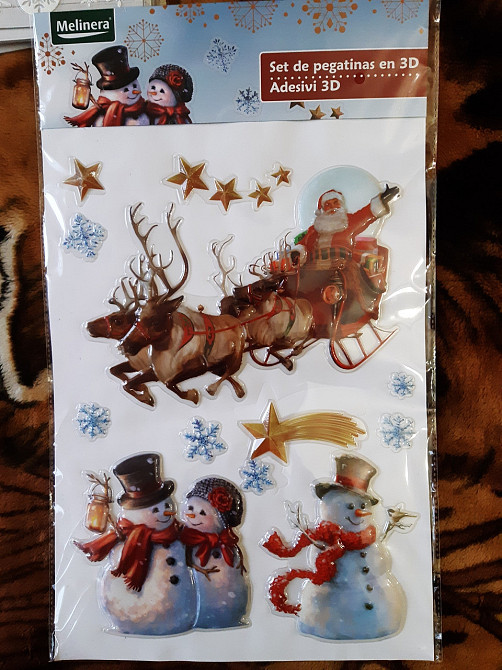 Новорічні наклейки 3D Дід Мороз на санях з оленями Melinera 29 на 41 см різнобарвний Київ - фото 5