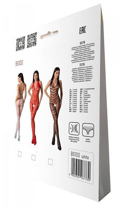 Бодістокінг з плетінням на животику Passion BS100 One Size, white, декоративний шов, з доступом Sex Aura Київ - фото 8
