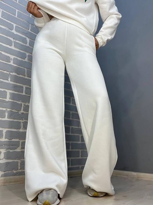 Штани жіночі Quzen 388 спортивні палаццо широкі вільні від стегна утеплені на флісі білі, білий, M Одеса - фото 8