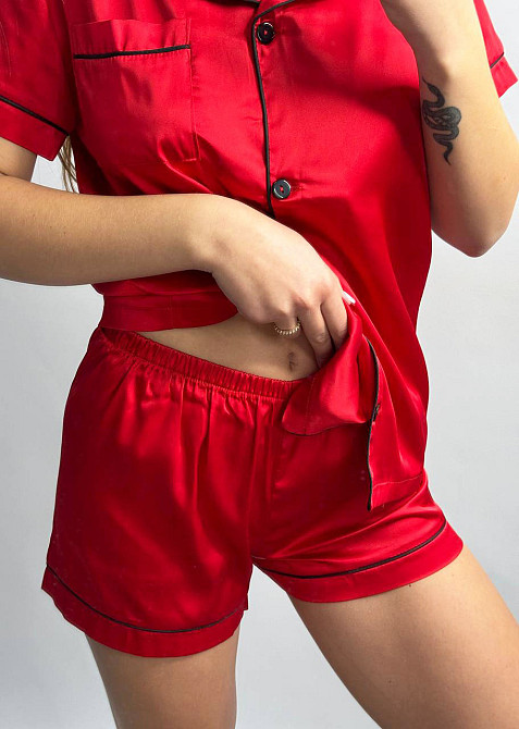 Червоний шовкова піжама з шортами Червоний ч/к L Харків - фото 3