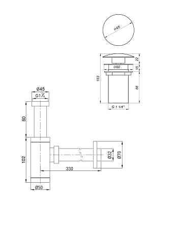 Сифон металевий з донним клапаном без переливу Globus Lux GS-32-105-03B Луцк