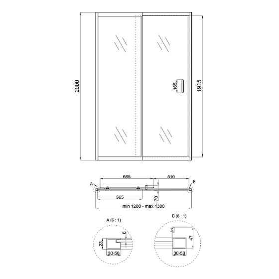 Душові двері в нішу Qtap Taurus CRM2012-13.C6 120-130x200 см, скло Clear 6 мм, покриття CalcLess Київ