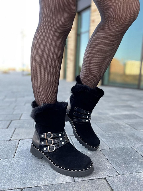 Унты женские M.KRAFT черные натуральная замша зима высота 15см обхват 28см подошва 2/3см размер Коломыя - изображение 9