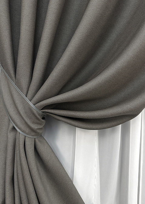 Комплект готовых штор на люверсах VR-Textil Рогожка TERRA LUXE № 1856ш Темно-серый 150х270 см 2 шт (37-0302) Киев - изображение 5