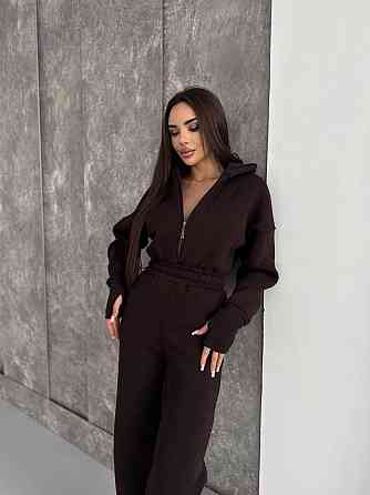 Женский теплый повседневный комбинезон с капюшоном трехнить на флисе Шоколад, 48/50 Одесса