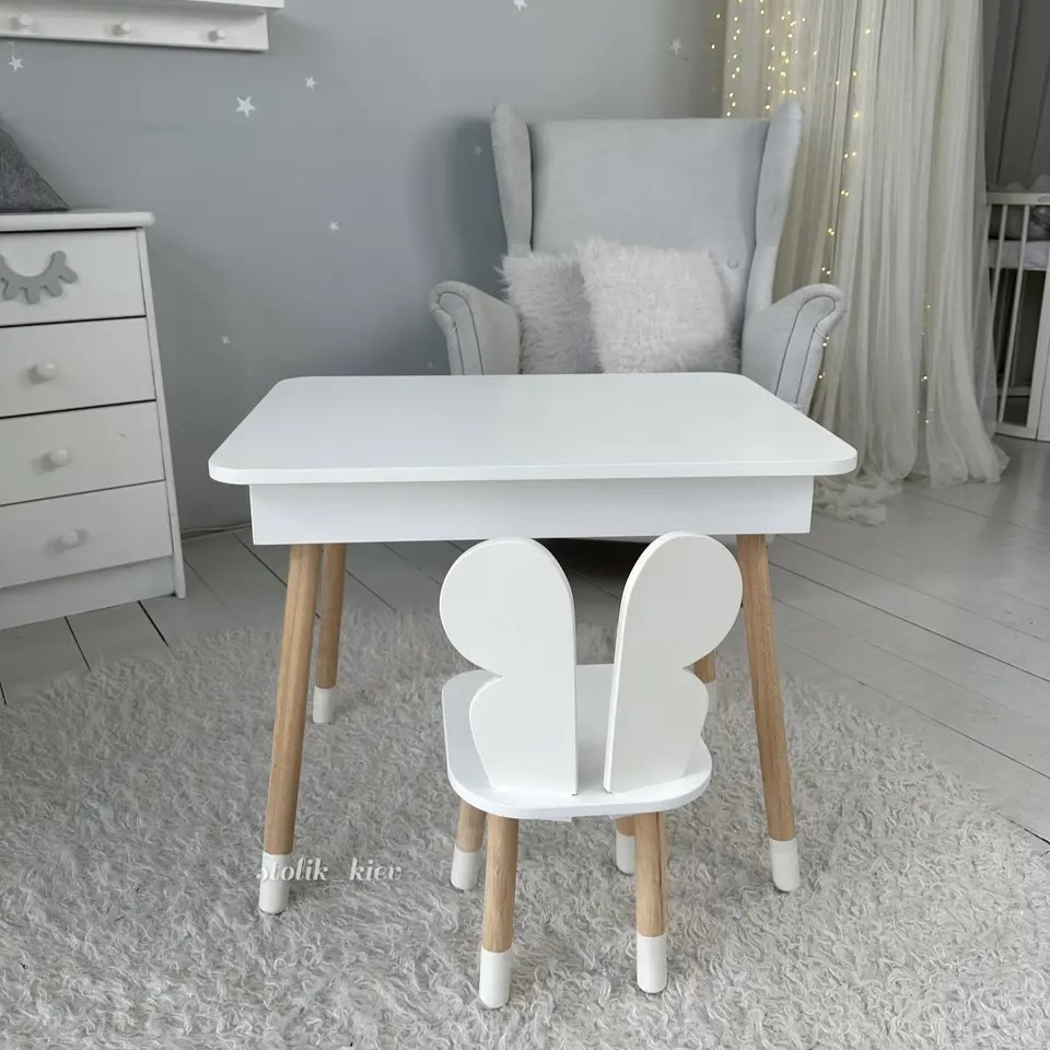 Столик з відкидним верхом 54х60х45 і стільчик метелик 26х26х24, стіл та стілець для злопчика від 1 року, білий Кам'янське - фото 10