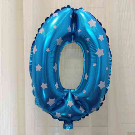 Шарик цифра 0 фольгированная со звездочками 32 дюйма голубой Киев
