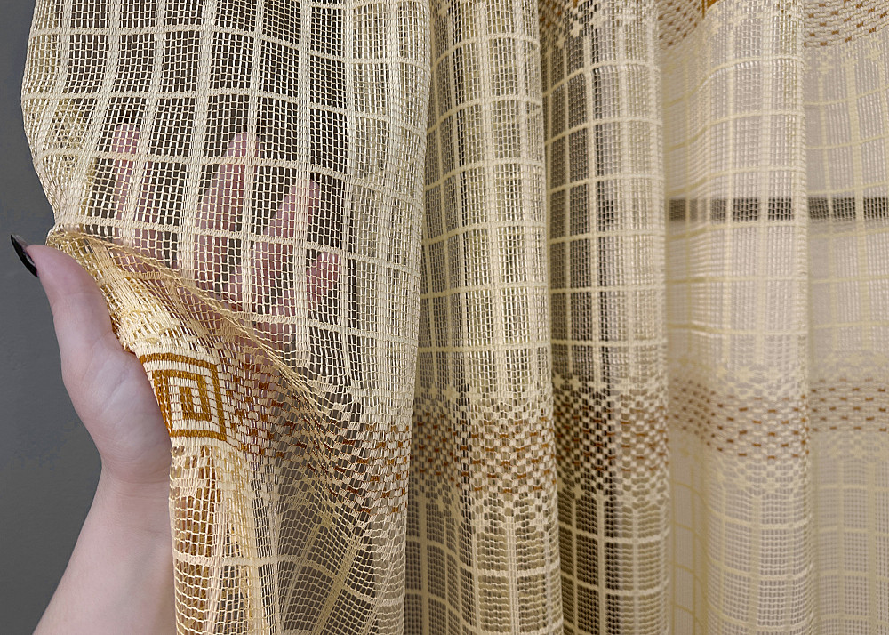 Тюль сетка VR-Textil Juli № 1872т Арка на кухню цвет янтарный с карамельным 400х150 см (53-0172) Киев - изображение 3