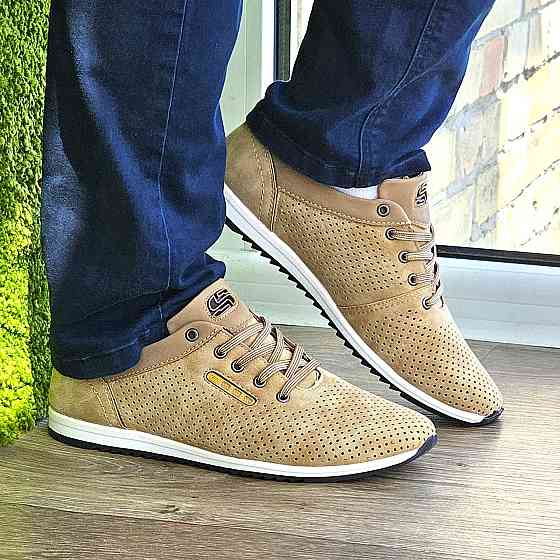 Мужские Мокасины Летние Бежевые Туфли Сеточка Коричневые Светлые (размеры: 40,41,42,43,44,45) - 207-4 Днепр