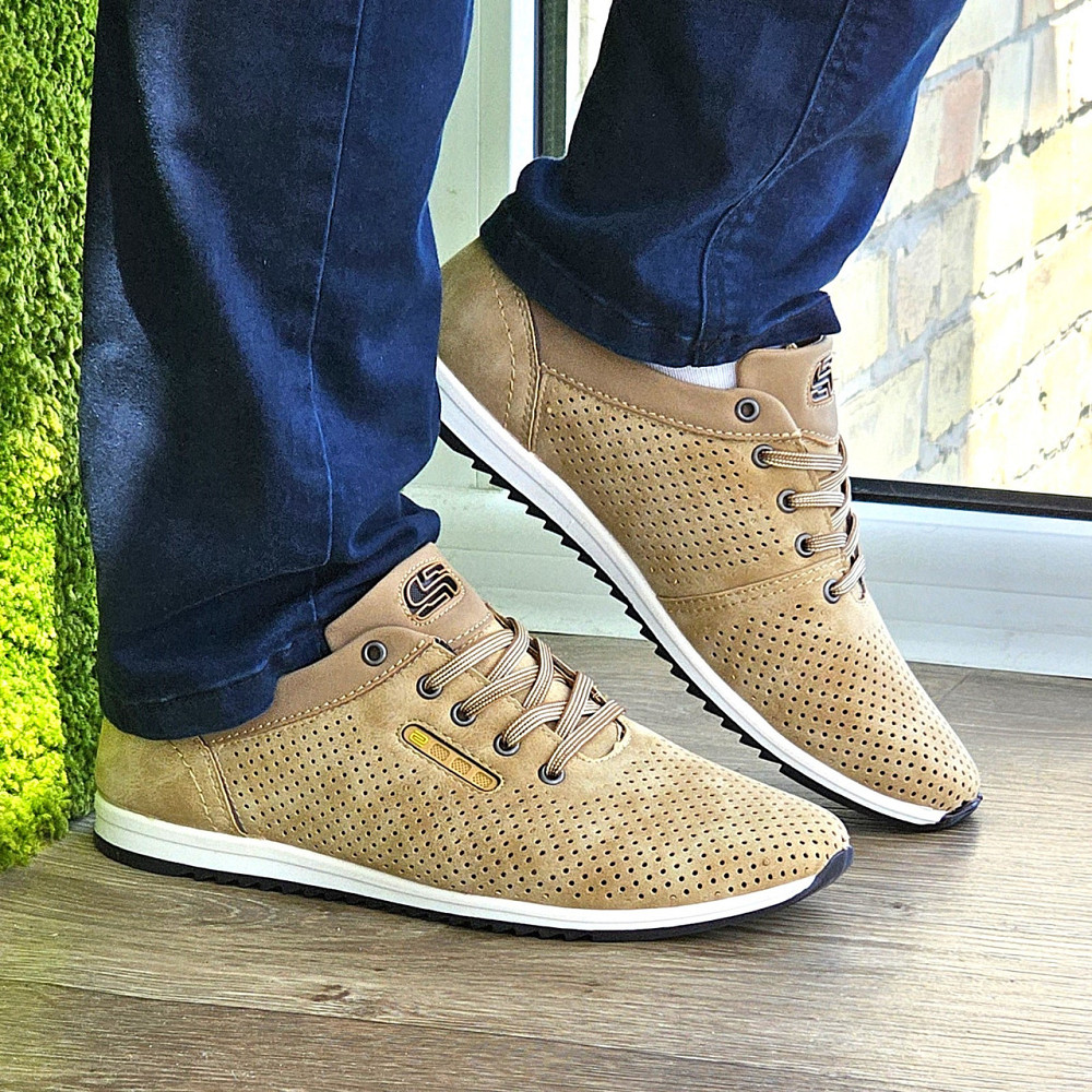 Чоловічі мокасини Літні Бежеві Туфлі Сіточка Коричневі Світлі (розміри: 40,41,42,43,44,45) - 207-4 Дніпро - фото 2