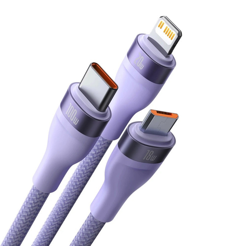 Кабель Baseus Flash Series Ⅱ Two-for-three Charging Cable U+C to M+L+C 100W 1.2m Purple Киев - изображение 3