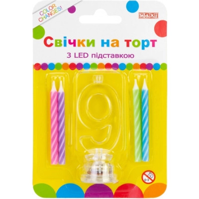 Свеча Maxi 4 шт. на торт з LED підставкою "9", що світиться (MX701007-9) Винница - изображение 1
