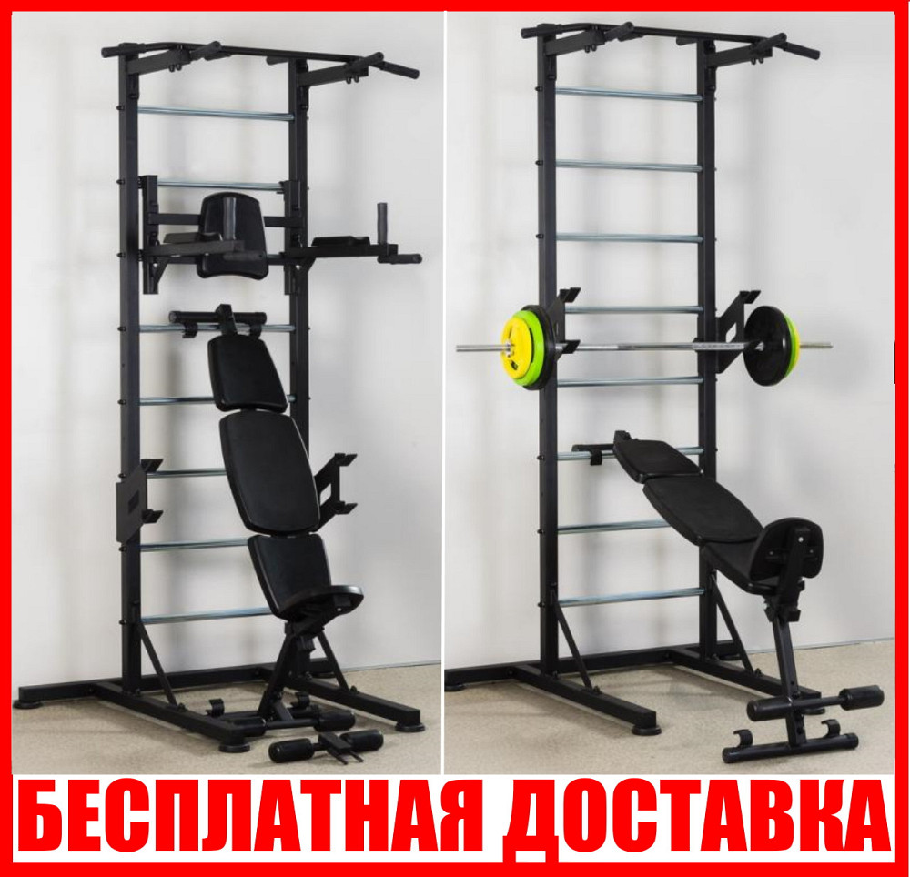 Шведская стенка передвижная Universal Black Pro+ универсальная без креплений скамья для пресса турник брусья Каменское - изображение 1