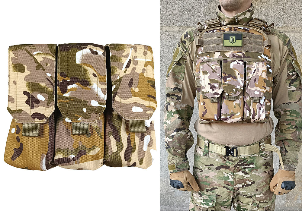 Підсумок під 6 магазінів АК/РПК потрійний мультикам степовий Multicam Arid (MOLLE, підсумок на розгрузку, жилет, РПС) Коломия - фото 3