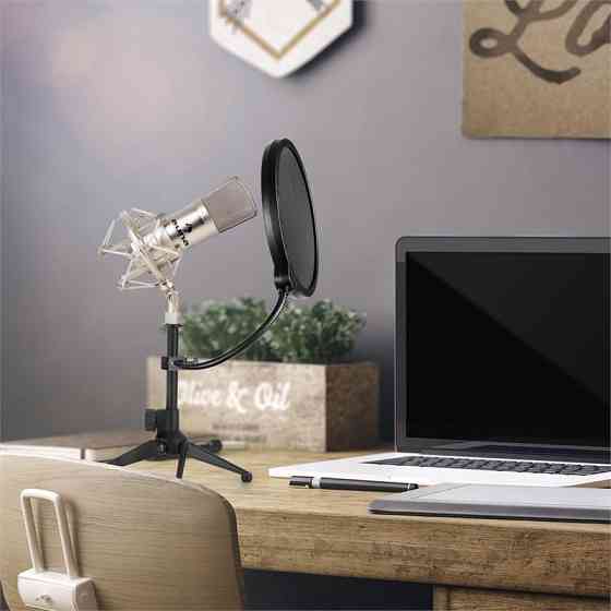 CM001S Набір мікрофонів Конденсаторний мікрофон V2 Стійка для мікрофона із захистом від попмузики сріблястий Рівне