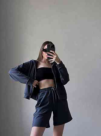 Женский прогулочный оверсайз костюм двойка: кофта и шорты двухнитка Одесса