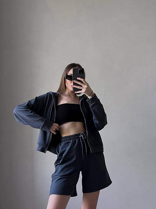 Женский прогулочный оверсайз костюм двойка: кофта и шорты двухнитка Одесса - изображение 2