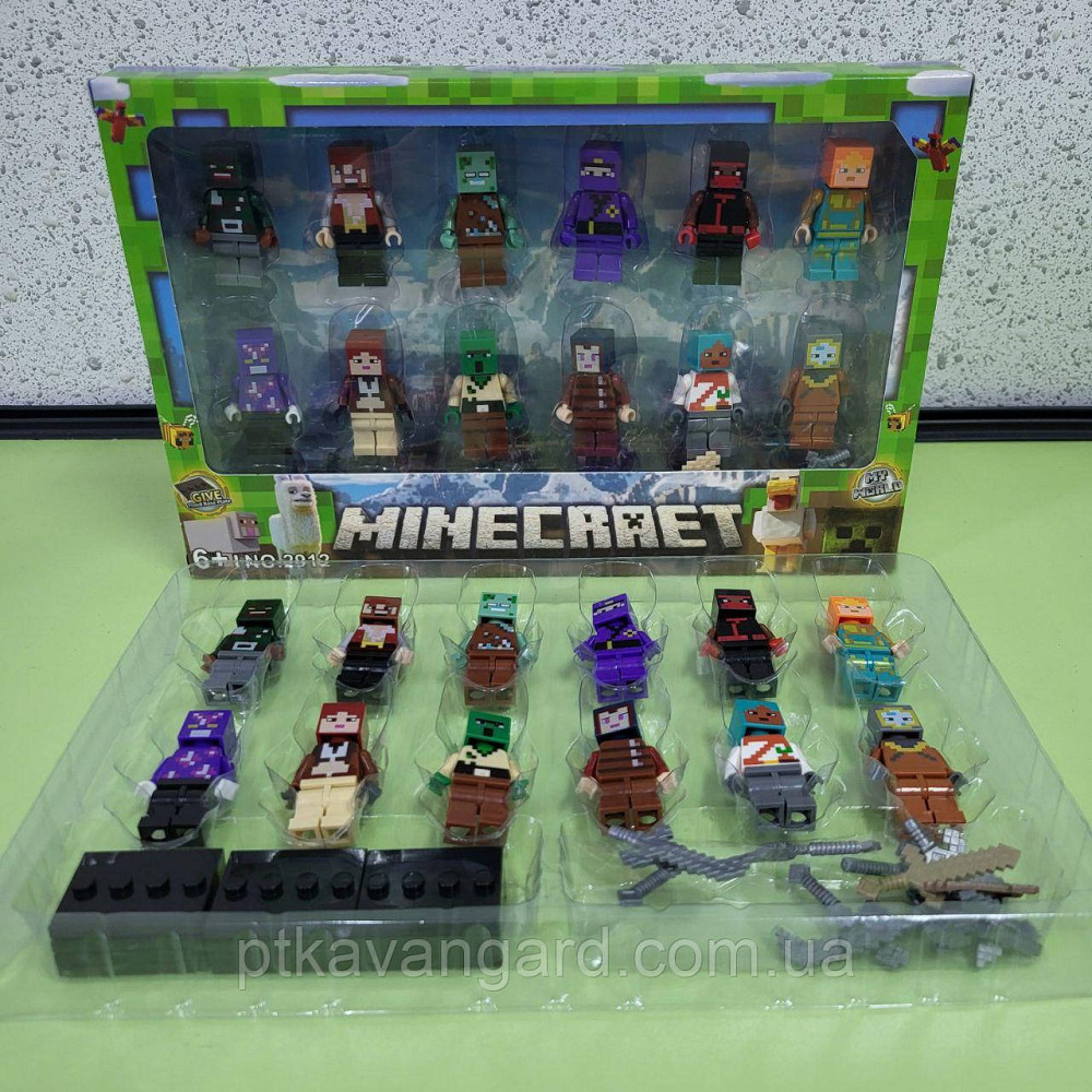 Набір фігурок Майнкрафт 12 героїв + зброя, з підставками 2912-2 Хмельницький - фото 4