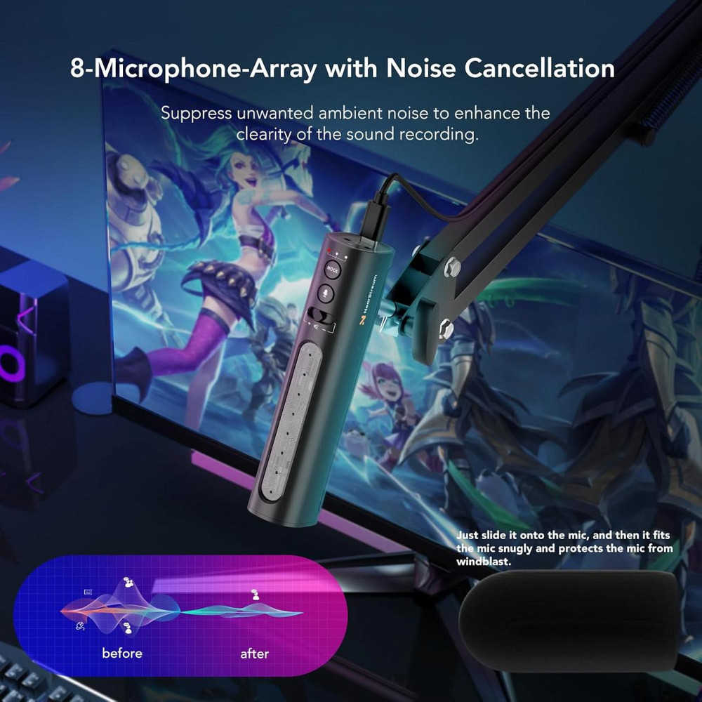 USB микрофон NearStream для стриминга подкастов записи вокала с AI шумоподавлением совместим с камерами черный Киев - изображение 9