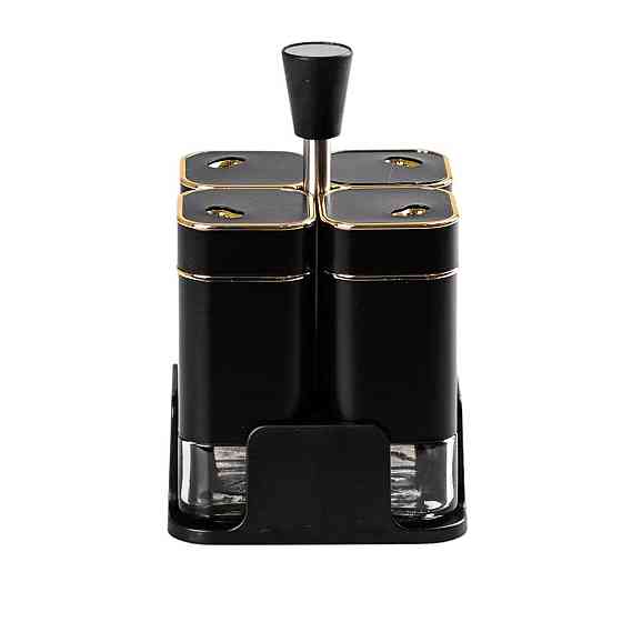 Набір для спецій на підставці 4 предмети 10х10х17 см ємності для приправ 120 мл Чорний HP-1306 Коломия
