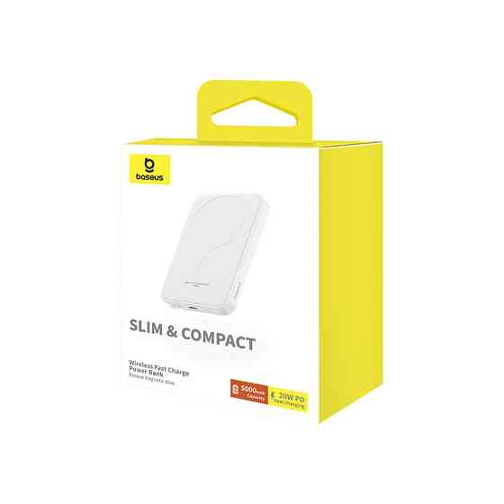 Павербанк 5000 mAh Baseus Mini 20W быстрая зарядка магнитная беспроводная зарядка Stellar White power bank повербанк Одесса