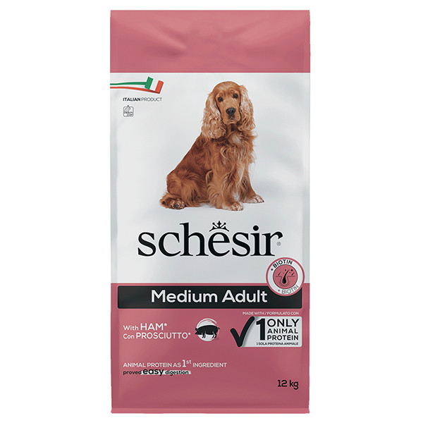 Schesir Dog Medium Adult Ham ШЕЗІР ДОРОСЛИЙ СЕРЕДНІХ ШИНКА сухий монопротеїновий суперпреміум корм для собак середніх порід Київ - фото 1