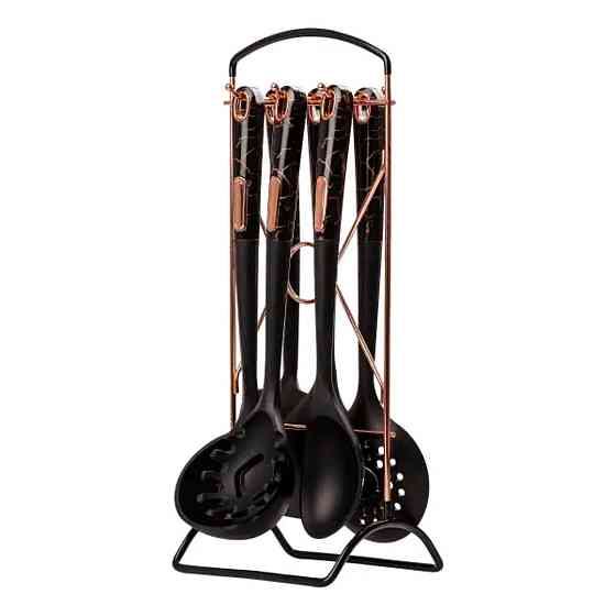 Набір кухонного приладдя на підставці 6 штук кухонні аксесуари Чорний під мармур YRUR5 Коломия