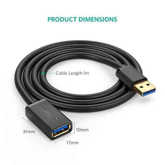 USB кабель подовжувач Ugreen USB 3.0 US129 (AM / AF штекер - гніздо, Чорний, 1м) Николаев