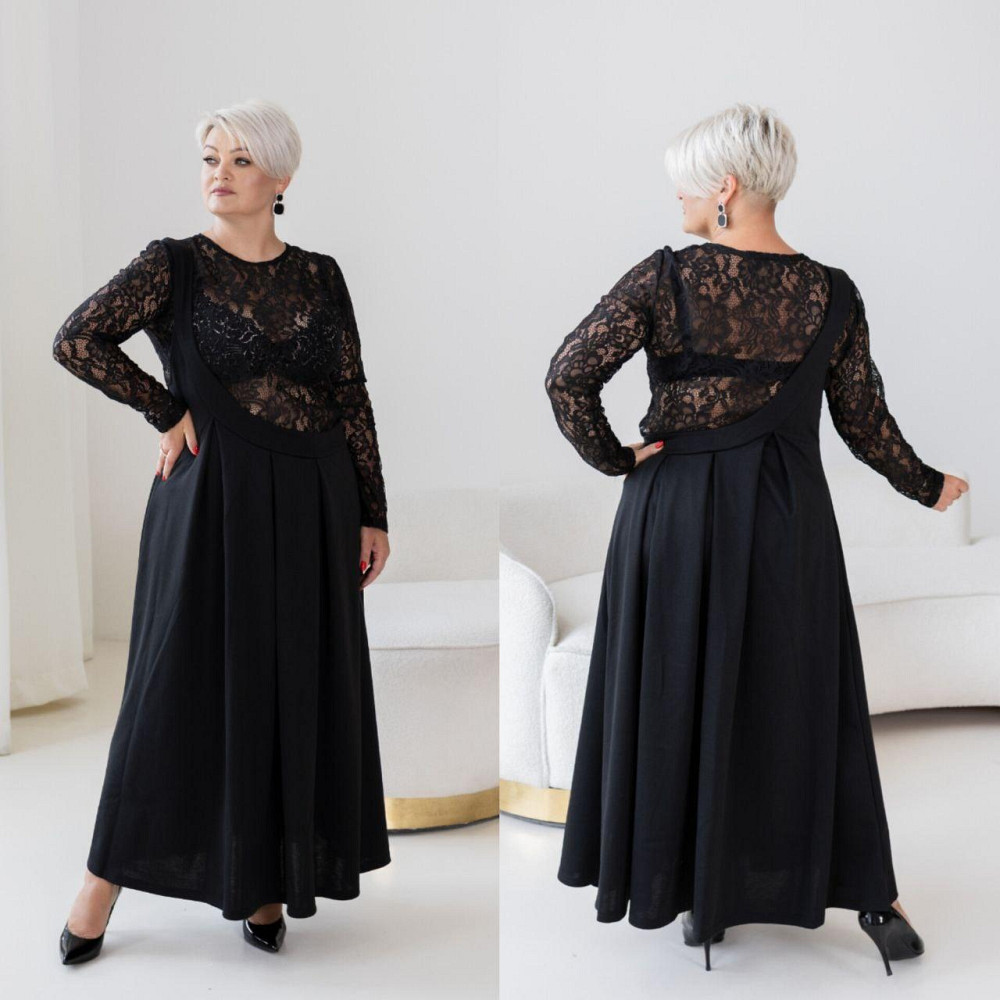 Жіночий стильний комплект: лонгслів і плаття батал трикотаж + гіпюр 52/54 Одеса - фото 1