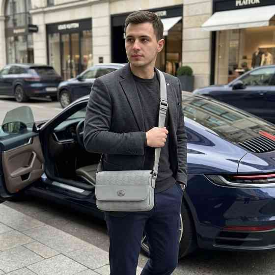Мужская брендовая барсетка, сумка через плечо Lacoste (4838) серая Киев