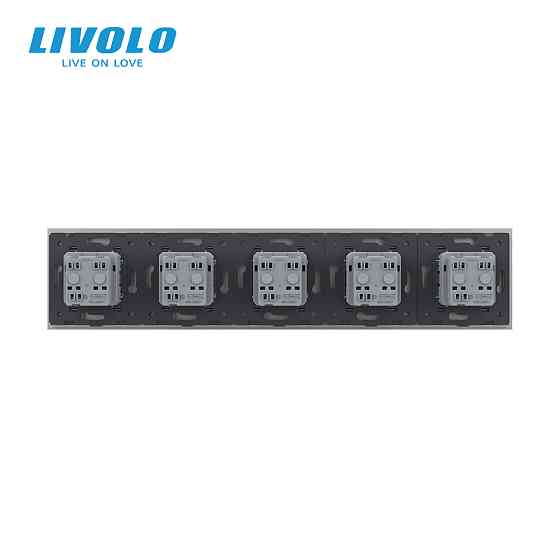 LIVOLO П’ятимісна електрична розетка з заземленням LIVOLO, сіра, скляна рамка, шторки, 250В 16А Коломия