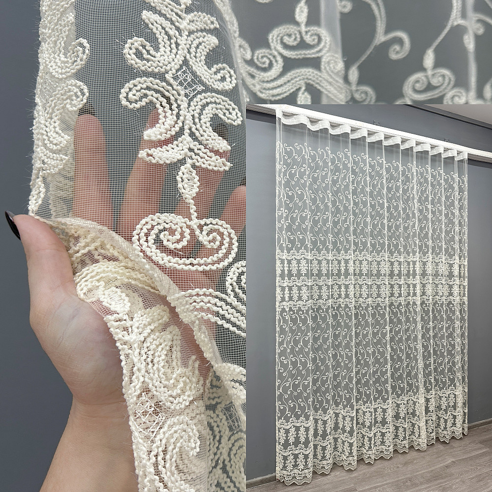 Тюль VR-Textil 1854т Фатин с вышивкой Корд Молочный 300х270 см (40-208) Киев - изображение 1