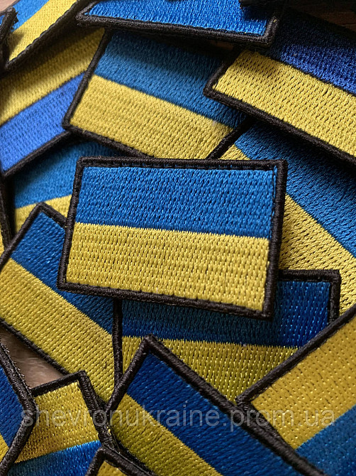 Шеврон флаг Украины с черным кантом (Форма прямоугольная. На липучке) Размер 4.5x3см Киев - изображение 6