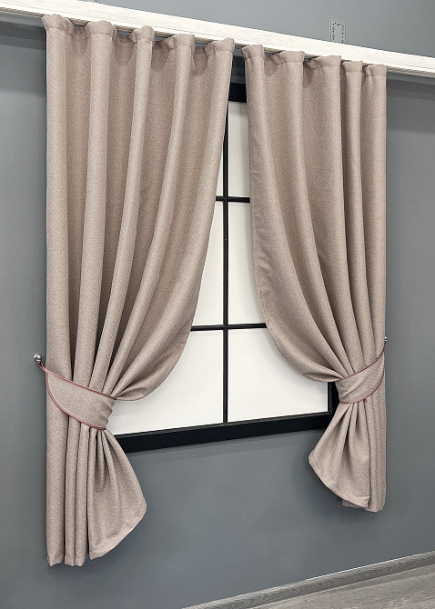 Комплект коротких штор VR-Textil Лен ELEMENTA № 1869ш Бежевый 130х170см 2 шт (35-0427) Киев - изображение 2