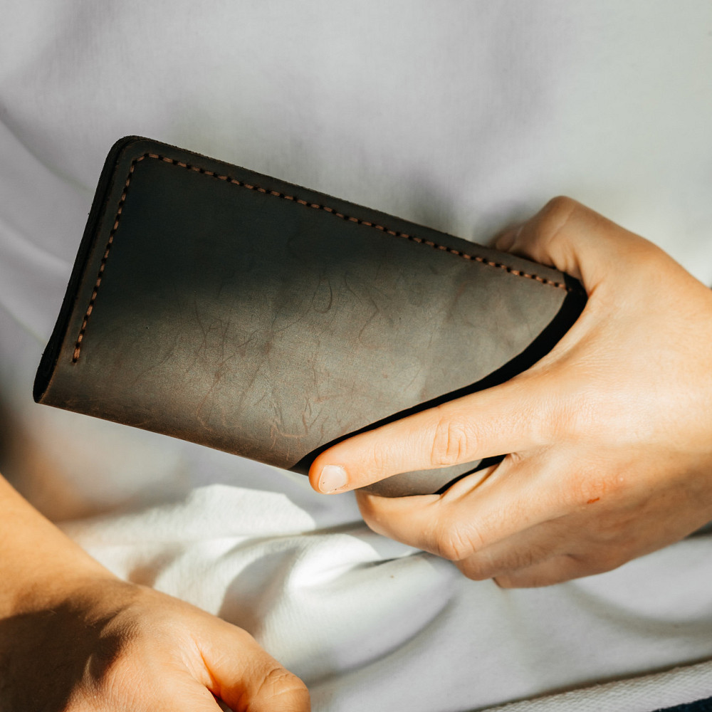 Клатч чоловічий шкіряний Лонгер Коричневий стильний на кнопках 20х10 см з відділеннями для купюр, карт та монетMasterSem Київ - фото 2